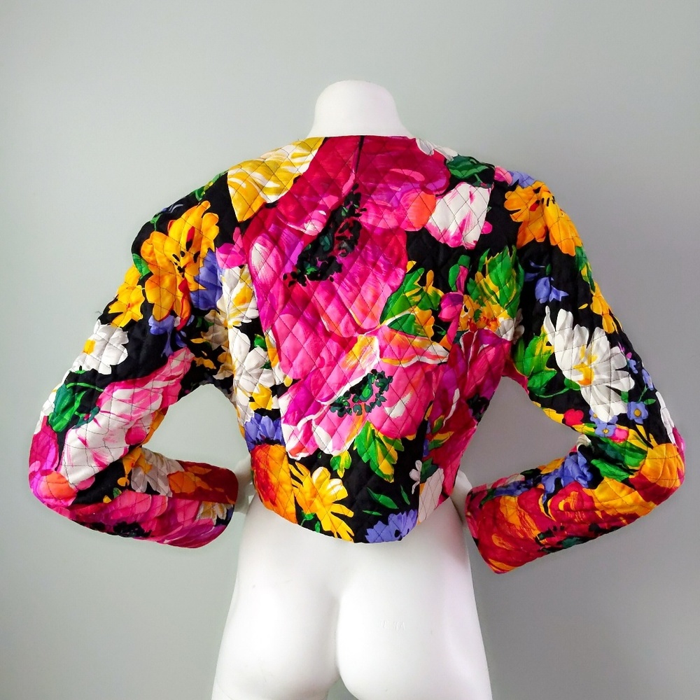 Vtg Carolyn Roehm Floral Cropped Quilted Blazer S View 5
